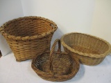 Three Baskets, Wicker Woven Handle Basket, Oval Wicker Basket, Large Storage Basket.