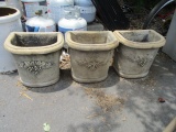 3 Sculpted Flower Cement Planters
