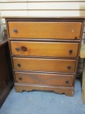 Four Drawer Pine Cabinet. Knob Missing on Drawer. Worn Top.