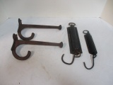 Pair Cast Iron Hooks and Two Chatillon's Spring Balances with Hooks.