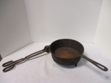 Cast Iron Three Leg Spider Skillet and Tongs.