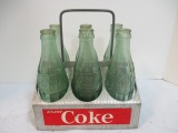 Vintage Metal Coke Carrier with Six Bottles.