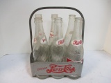 Vintage Metal Pepsi Carrier with Six Bottles.