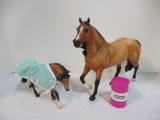 Two Breyer Horses and Barrel.