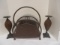 Wicker & Metal Vintage Magazine Rack & PR Wicker Candleholders