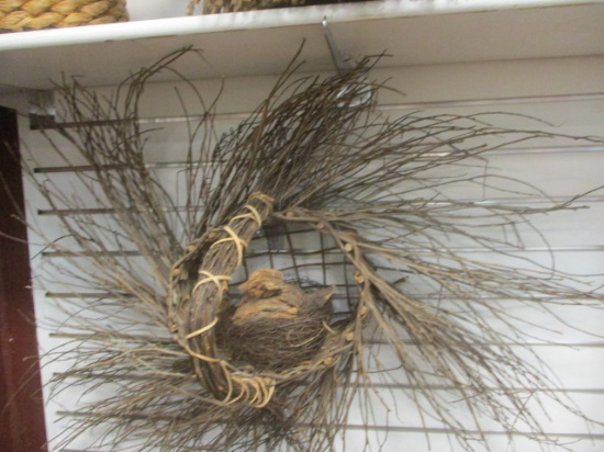 Unique Twig Wall Basket w/Drift Wood Bird in nest