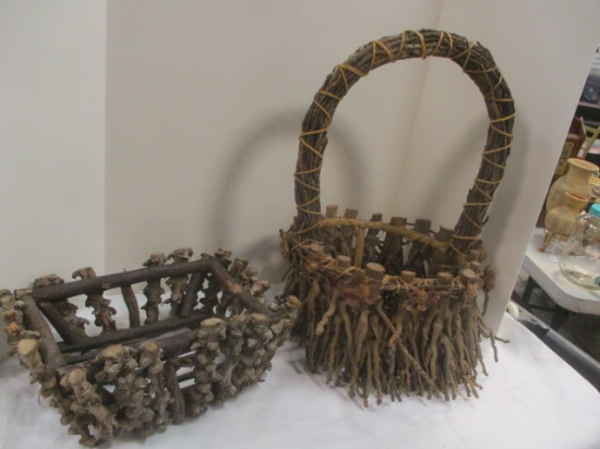 2 Handcrafted Wood Baskets