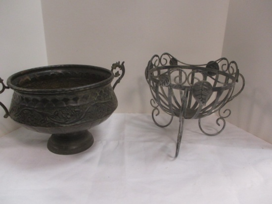 Metal Plant Stand & Metal Planter