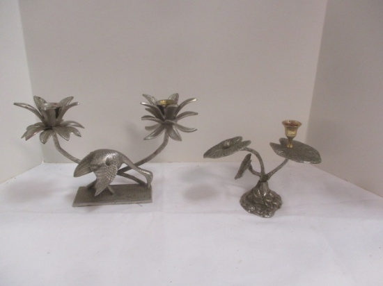 2 Unusual Pewter Candle Holders