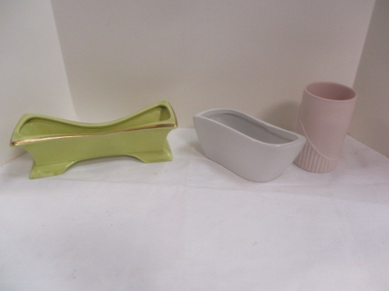 2 Vintage Planters & 1 Pink Vase