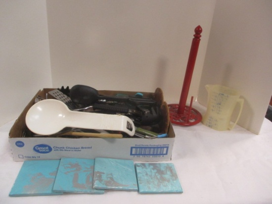 Kitchen Utensils, Red Paper Towel Holder, etc.