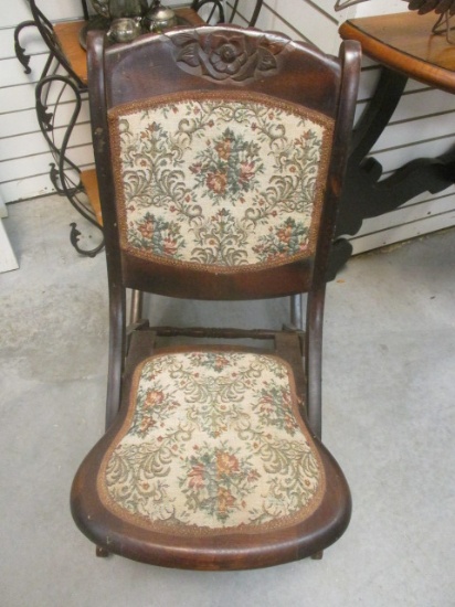 Tapestry & Wood Antique Folding Rocker
