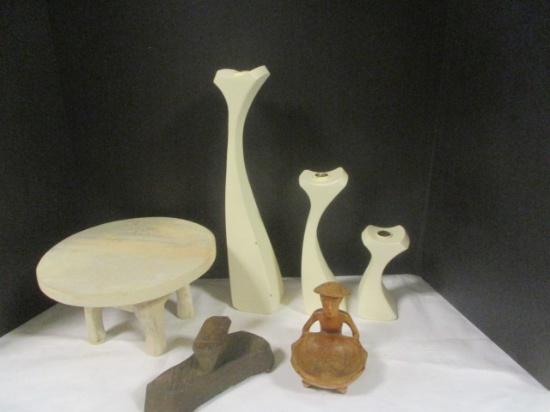 Vintage Handcarved Ashtray, Indian Wood Stamp, Mini Stool