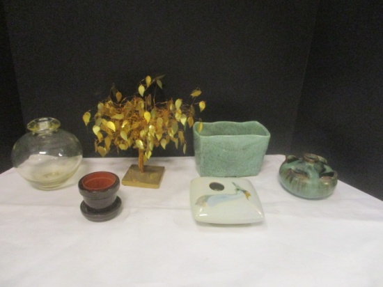 Gold Leaf Twisted Tree, Bud Vase, Mint Green Planter,