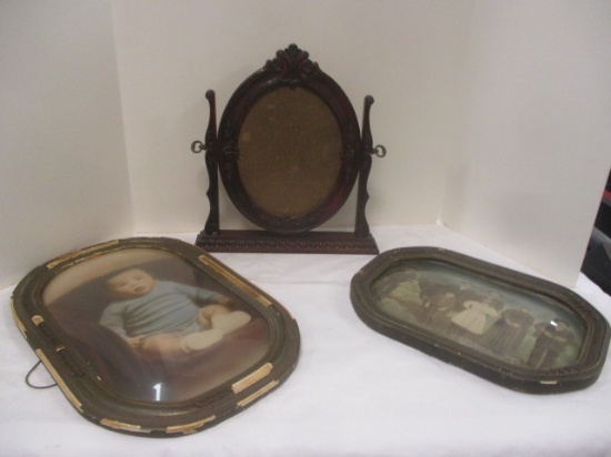 2 Bubble Glass Photo Frames w/old Photos, Standing Photo Frame
