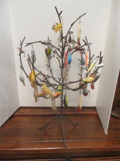 Rare Find-Handcrafted Steel Welded Tree w/Fishing Lures