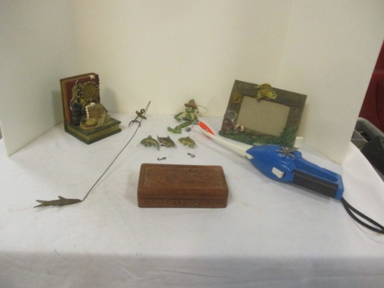 Fish Theme Lot-Wood Box, Frame, Bookend, etc.