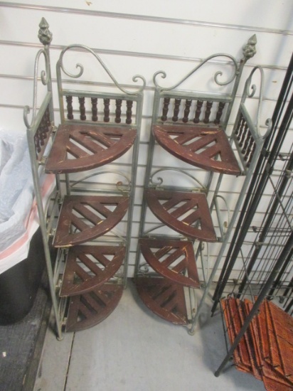 Metal & Wood Folding Corner Shelves (PR)