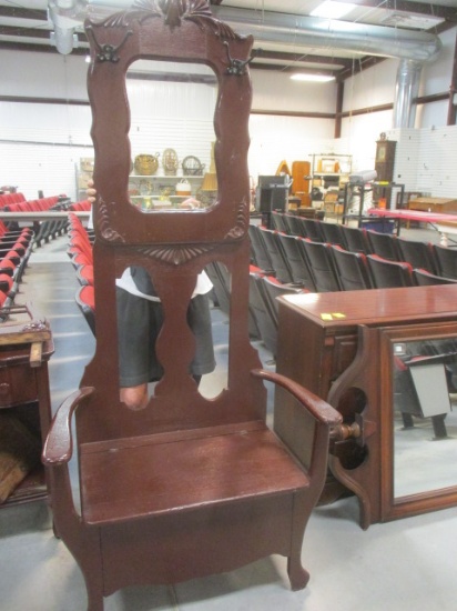 Antique Storage Seat Hall Tree w/Mirror