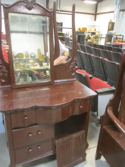 Antique 3 Drawer Entry Table w/Mirror