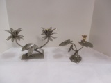 2 Unusual Pewter Candle Holders