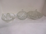 Clear Glass Vintage Juicer & 2 Covered Candy Dishes