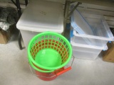 3 Clear Totes, Small Basket & Bucket