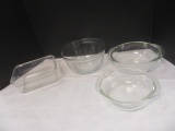 Anchor Hocking Bowl, 2 Pyrex Casseroles, Glaslock Casserole