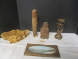 Phyllis Gore Oil Painting, 2 Wood Carved Sculptures, etc.