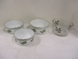 Enamel 3 PC Bowls, & Glass Christmas Bowl