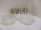 Libby Winter Village Drinking Glasses & 2 Christmas Plates