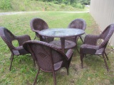 4 Foot Wicker & Glass Outdoor Table w/5 Chairs