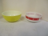 Pyrex Yellow Mixing Bowl & Federal Glass Red Gingham Bowl
