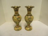 Indian Vintage Brass Vase w/Handpainted Floral Design (PR)