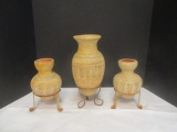 Vintage Tribal Style Clay Vase Set (Lot of 3)