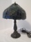 Tiffany Stained Glass Style Lamp with Hanging Leaf Design Shade and Lily Pad Base