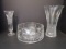 Hand Cut Czech Republic Crystal Centerpiece Bowl, Drape Design Vase and Footed Vase