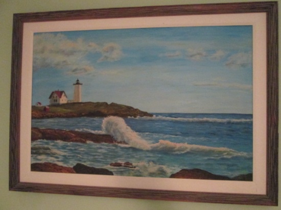 J. Novak Signed Original Lighthouse Sea Scape Painting