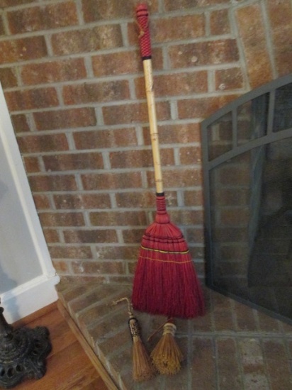 Three Hand Crafted Straw Hearth Brooms
