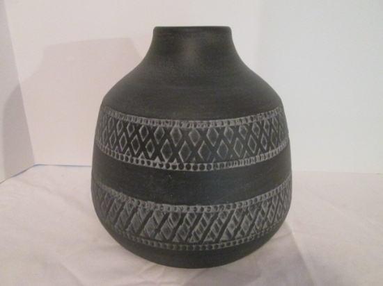 Hand Pot Black Clay Decorative Pottery Vessel