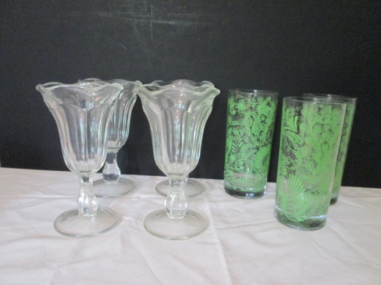 Pressed Glass Parfait Glasses and Three Polish Tumblers