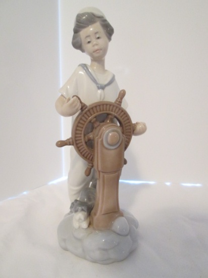 1985 NAO "Sailor Boy at the Wheel with His Dog" Lladro Porcelain Figure