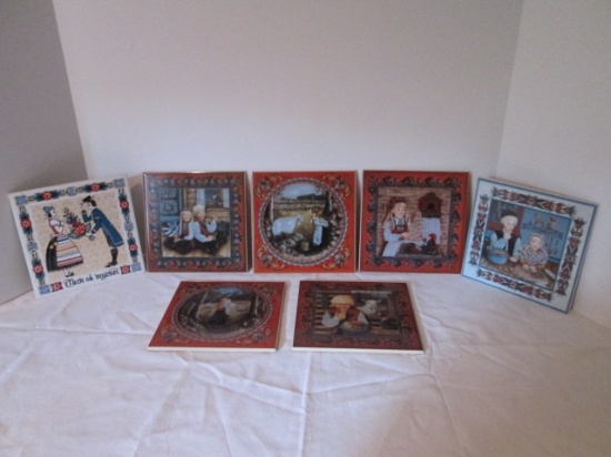 Seven Bergquist Imports Norwegian Children Design Trivet Tiles