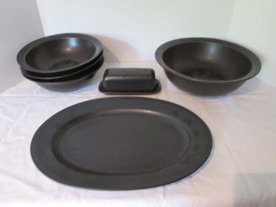 Pfaltzgraff Midnight Sun Butter Dish, Round Vegetable Bowls and Platter