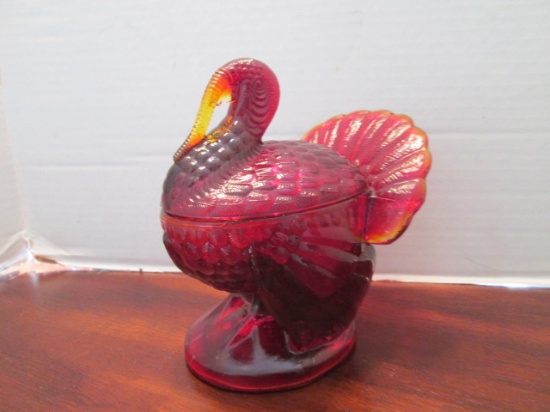L.E. Smith Ruby Red Amberina Glass Turkey Animal Form Dish