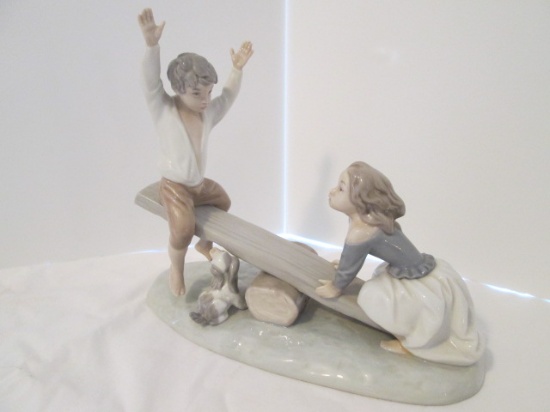 Lladro " Boy, Girl and Dog on Teeter Totter" Porcelain Figure