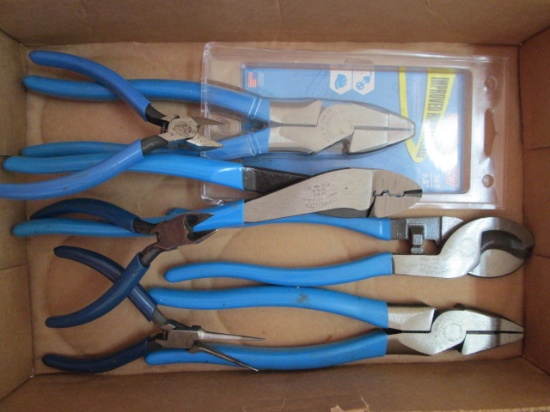 Blue Vinyl Handle Channel Lock and Klein Pliers