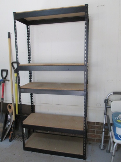 Black Metal 5 Tier Shelf Unit with Particle Board Shelves