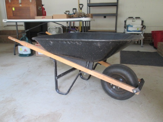 Blue Hawk Black Metal Wheel Barrow with Wood Handles