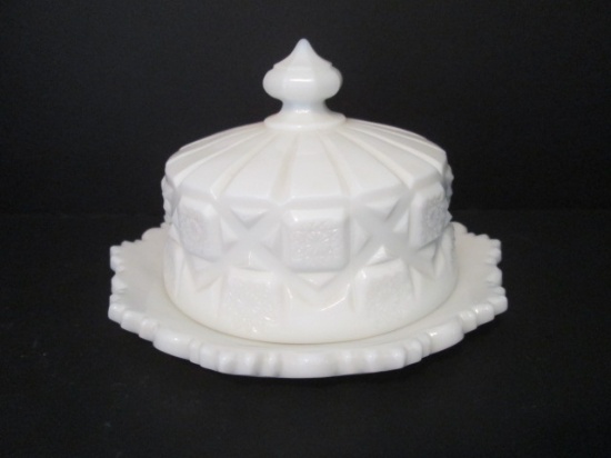 Vintage Westmoreland Glass "Old Quilt" Milk Glass Butter/Cheese Dome